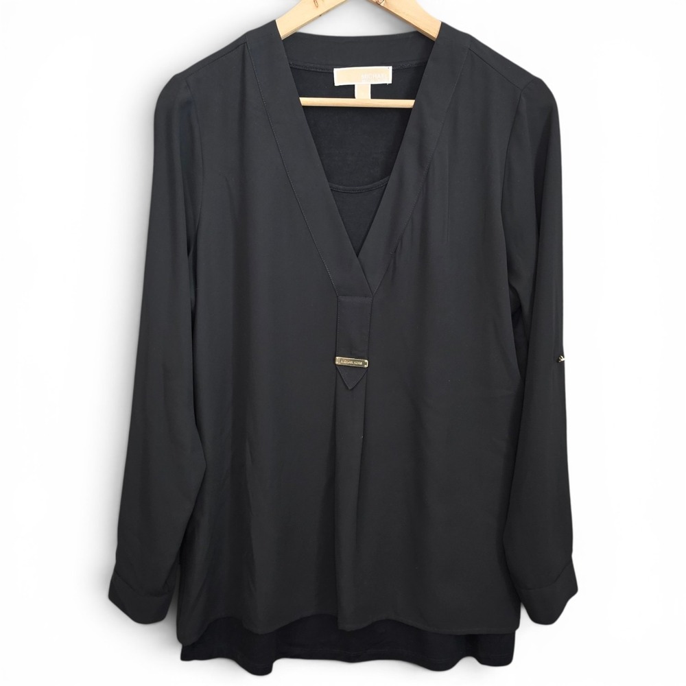 Michael Kors Top Womens 6‎ Black Sheer Lined Blouse Long Sleeve Casual Ladies